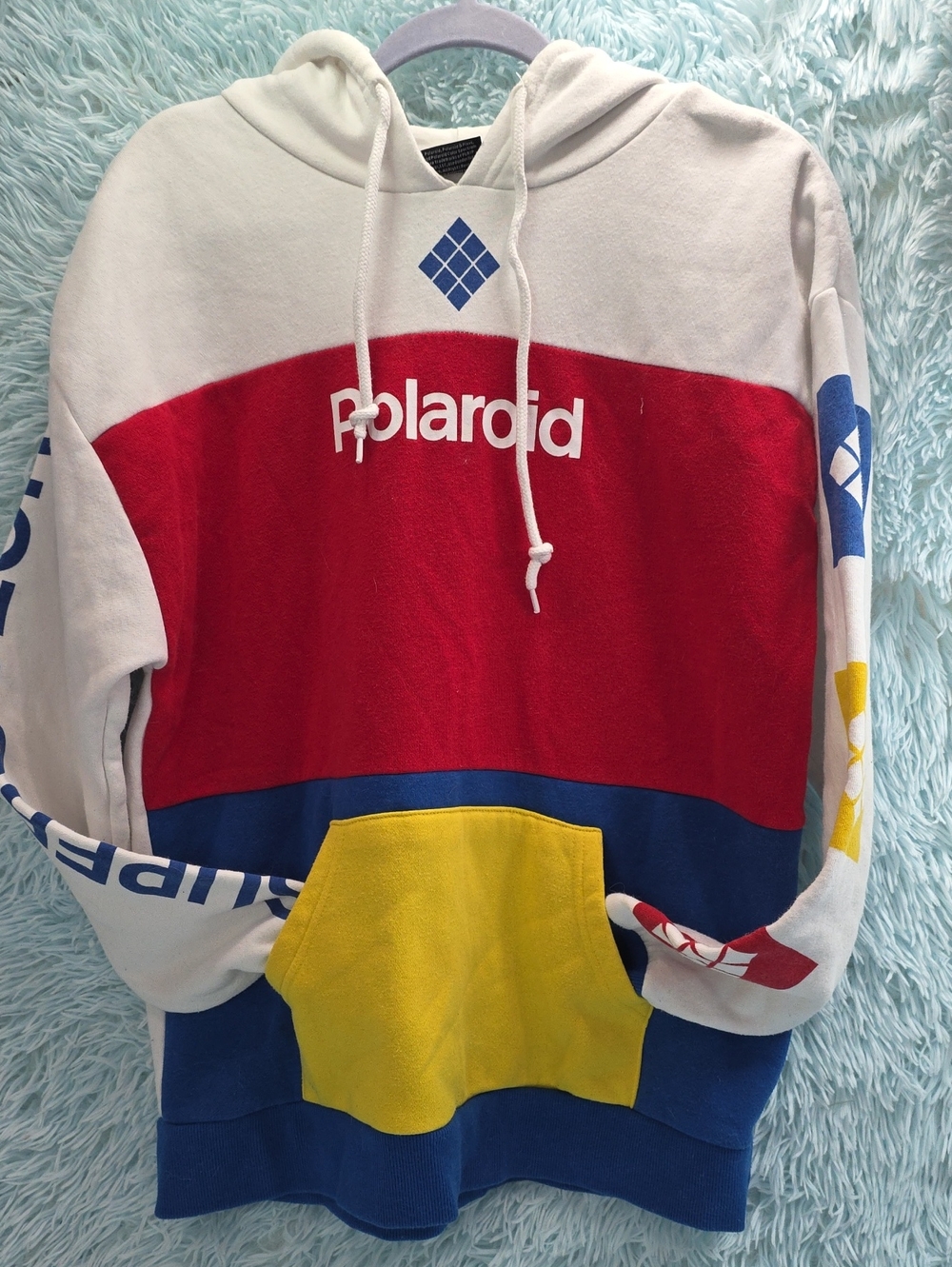 Polaroid Colorblock Hoodie Sweatshirt Supercolor Graphic Cream Men's Size S